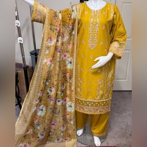 Branded cotton embroidered 3pc dress